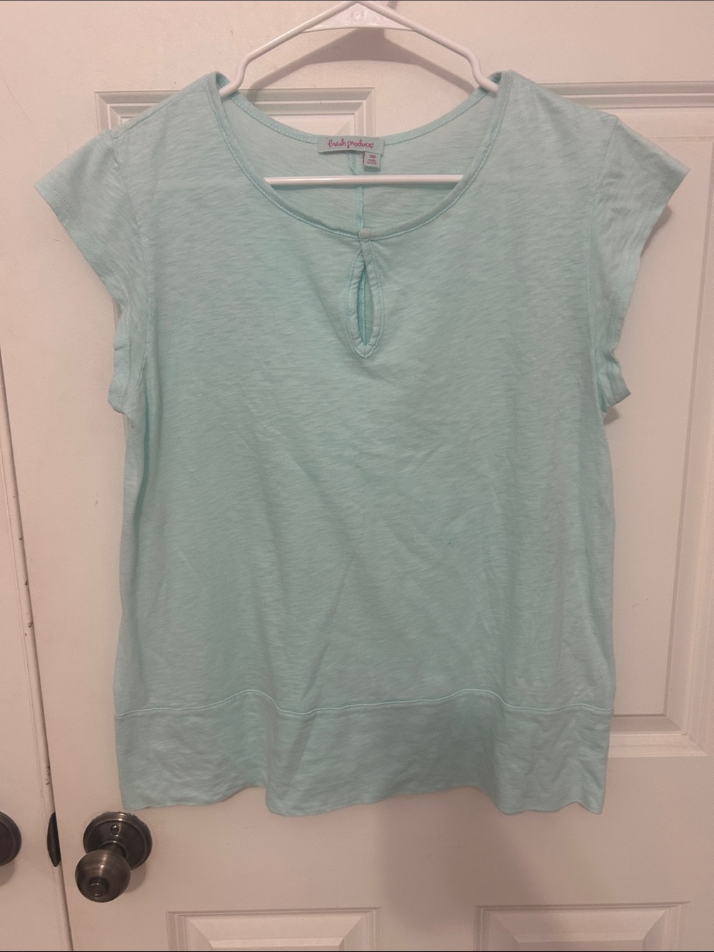 fresh produce Cotton Short Sleeve Shirt size small light blue keyhole front